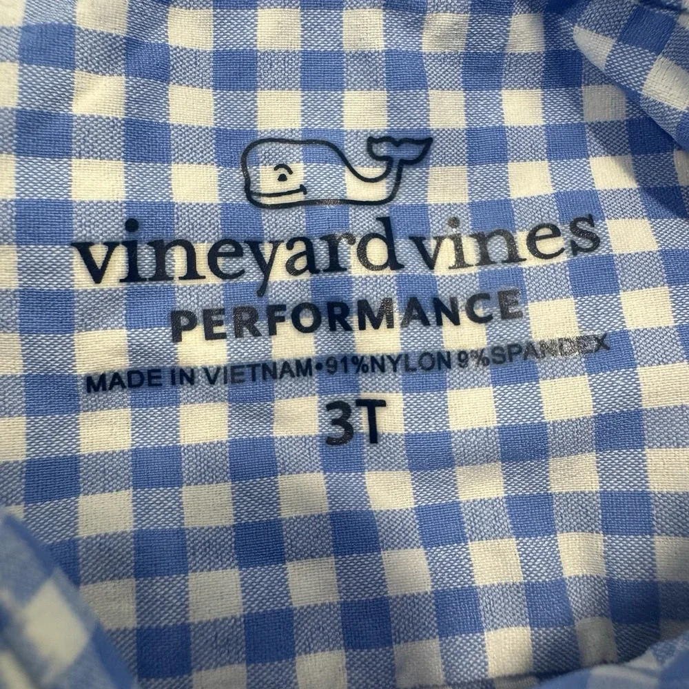 Vineyard Vines On The Go Performance Gingham Shirt Boys 3T Blue White 3W001117